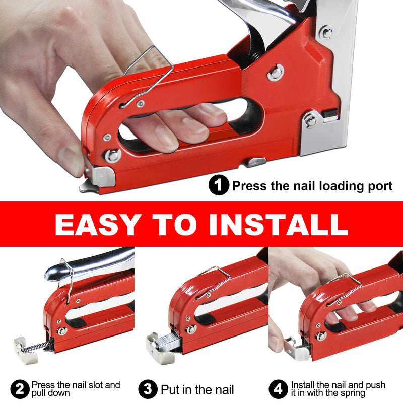 Upholstery Staple Gun for Wood Heavy Duty with Staples,4 in 1 Manual Power Adjustment Brad Nail Stapler Gun for Wood,Craft,Wire,Cable,Fabric,Furniture,DIY (4 in 1 Basic kit) WP120201
