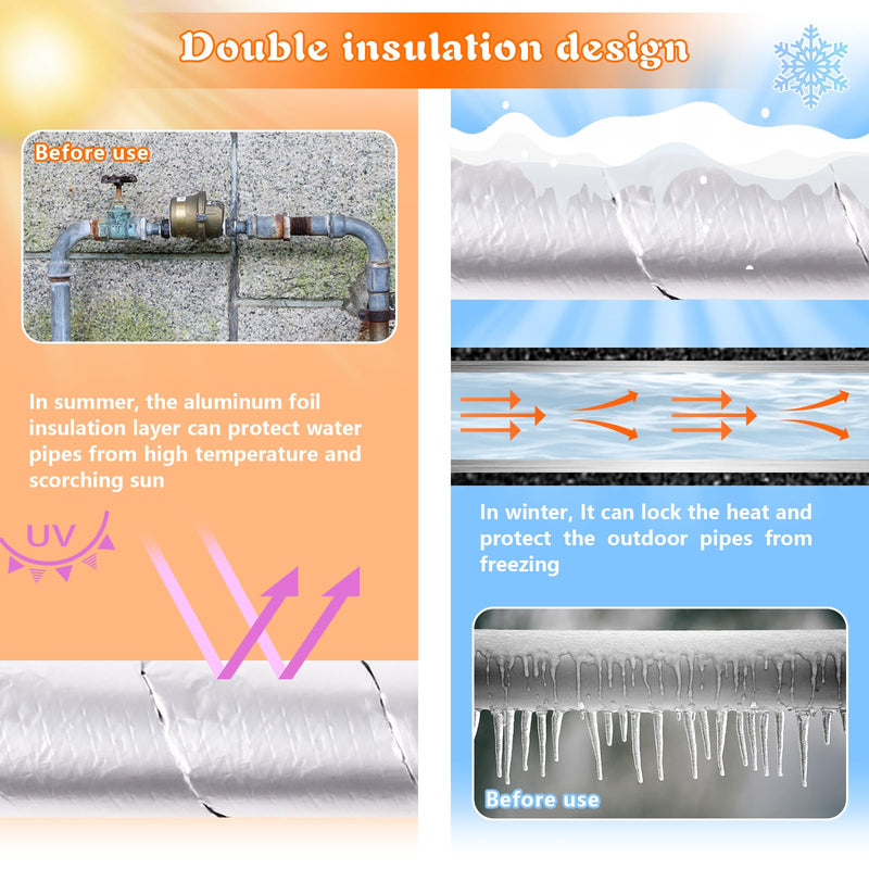 Pipe Insulation Wrap 2" Wide X 32.8 Ft Outdoor Foam And Foil Pipe Wrap Insulation Tape Self Adhesive for Winter Freeze Protection Insulation Wrap for Cold Hot Water Pipes for Reduce Heat Loss (1 Roll) 1