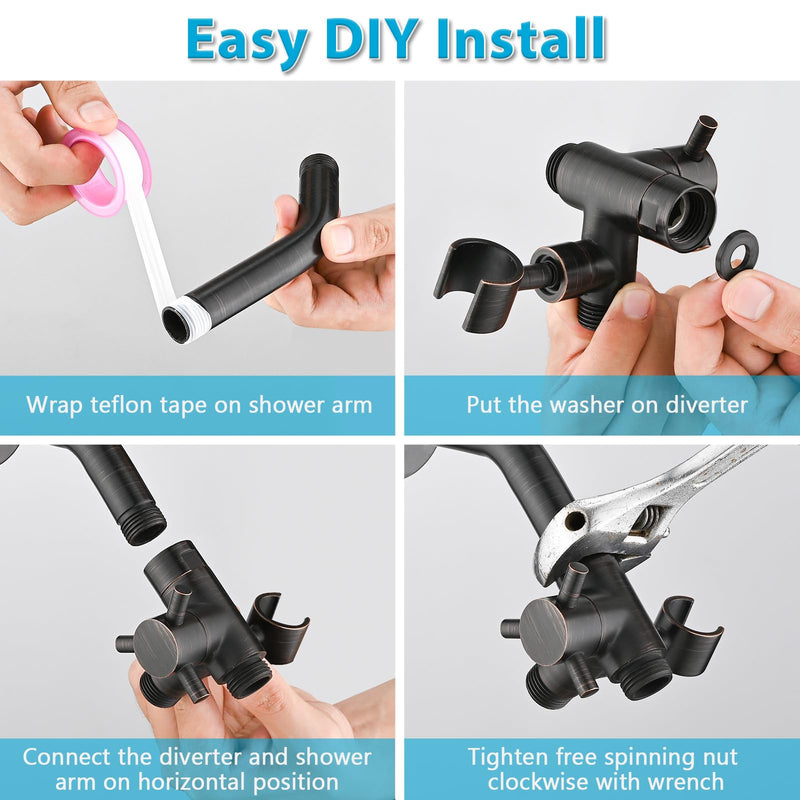 PDPBath Solid Brass 3 Way Shower Arm Diverter Valve with Handheld Holder for Dual Shower Heads with G1/2 Universal Connection - Oil Rubbed Bronze