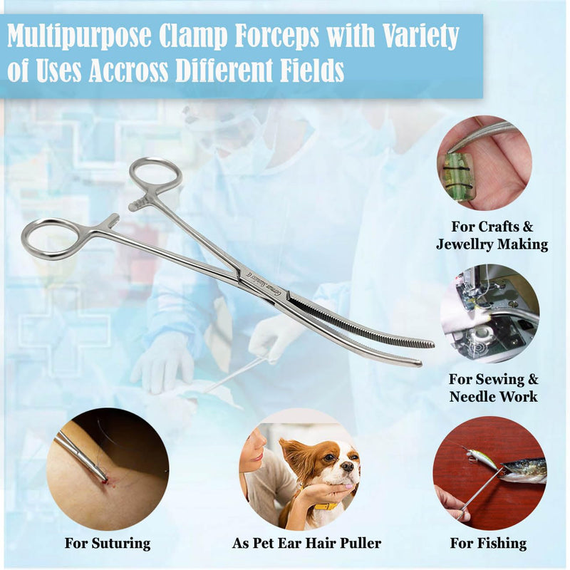 Premium Quality Heavy Duty Hemostat Locking Forceps Clamps 8" Curved with Full Serrated Jaws for Better Grip and Three Locking Positions