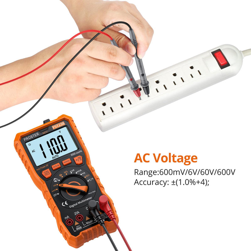Proster Digital Multimeter 6000 Count - TRMS Voltmeter Multimetro Digital Auto Range Multimeter Tester, NCV Detector DC AC Voltage Current Meter Updated 6000 Count