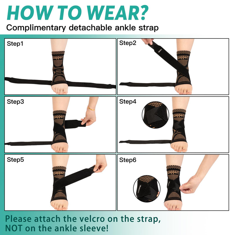 INDEEMAX Ankle Brace for Women & Men, Ankle Compression Sleeve Support Copper Infused Ankle Brace for Sprained Ankle, Plantar Fasciitis Sports, Achilles Tendonitis Pain Relief, Copper Black, M Medium