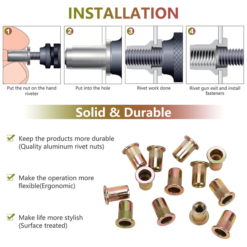 100pcs M8 Rivet Nuts, M8 Flat Head Rivnut Threaded Insert Nuts with Knurled Body, Metric Zinc Plated Carbon Steel Insert Nutsert for Automotive, Furniture, Decoration