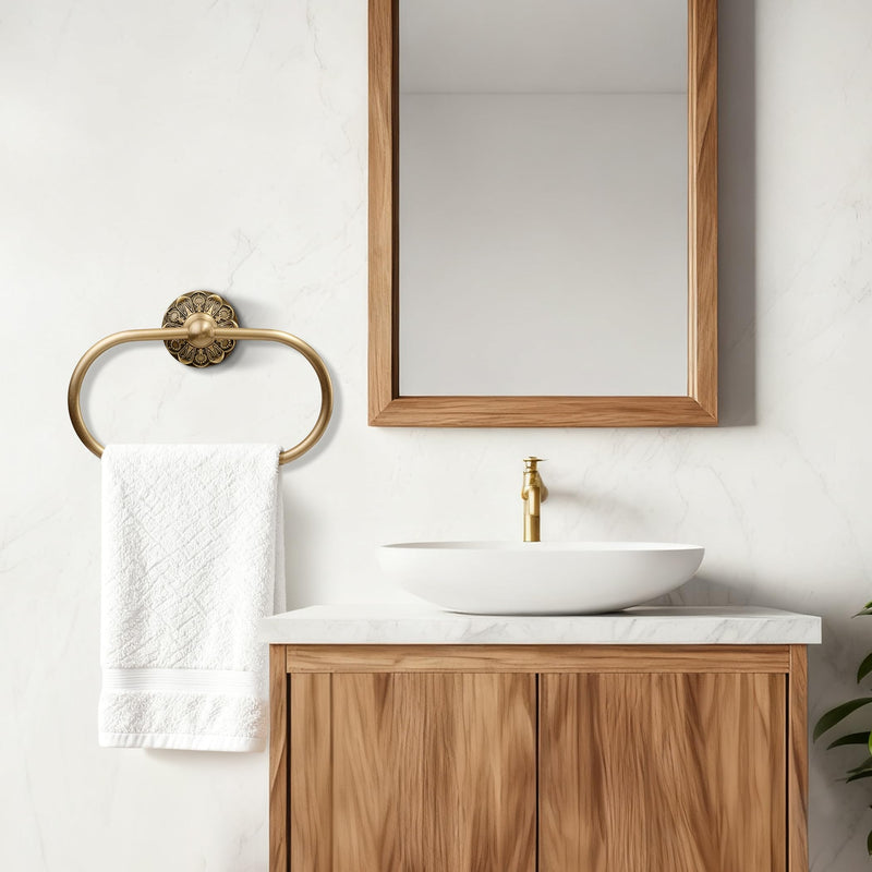 Brass Bathroom Hand Towel Holder, Antique Brass Towel Ring Holder, Vintage Wall Mounted Oval Towel Rack Hanger Home Half Round Bathroom Hardware Accessory