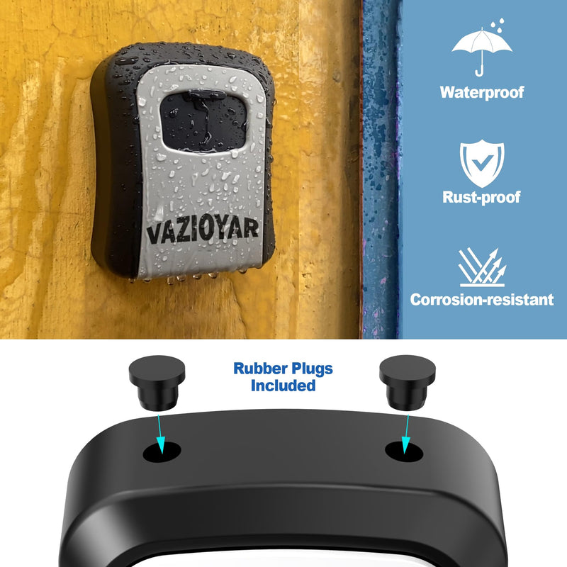 Key Lock Box for Outside, Portable Waterproof Wall Mounted Changeable 4-Digit Combination Key Storage Lockbox, (With Retractable Key Tether+With Shackles) With Retractable Key Tether+With Shackles
