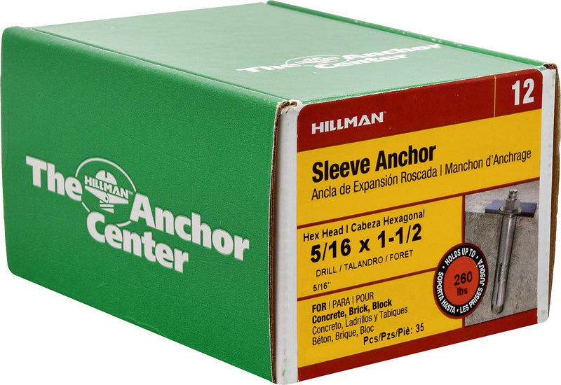 The Hillman Group 370825 Hex Head Sleeve Anchor, 5/16 X 1-1/2-Inch, 35-Pack 5/16" x 1-1/2"
