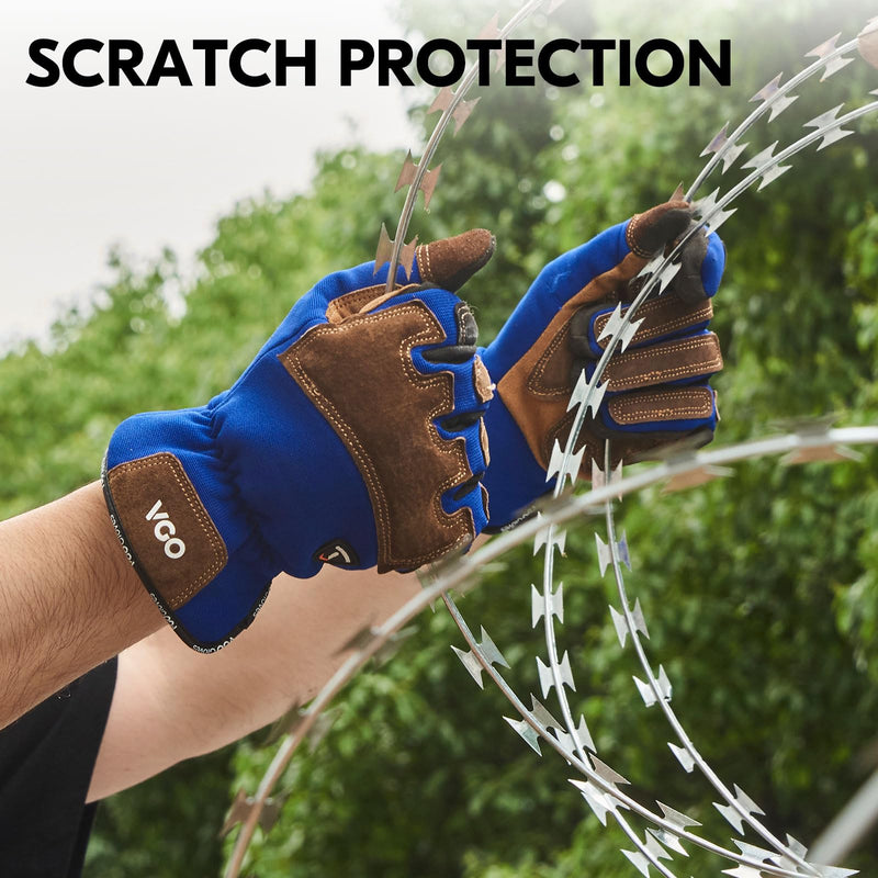 Vgo... Cut Resistant Gloves, Cutproof Leather Work Gloves Men Women,EN388 level E, ANSI level A5,Touchscreen,Mechanics Gloves X-Large(Pack of 1) Blue