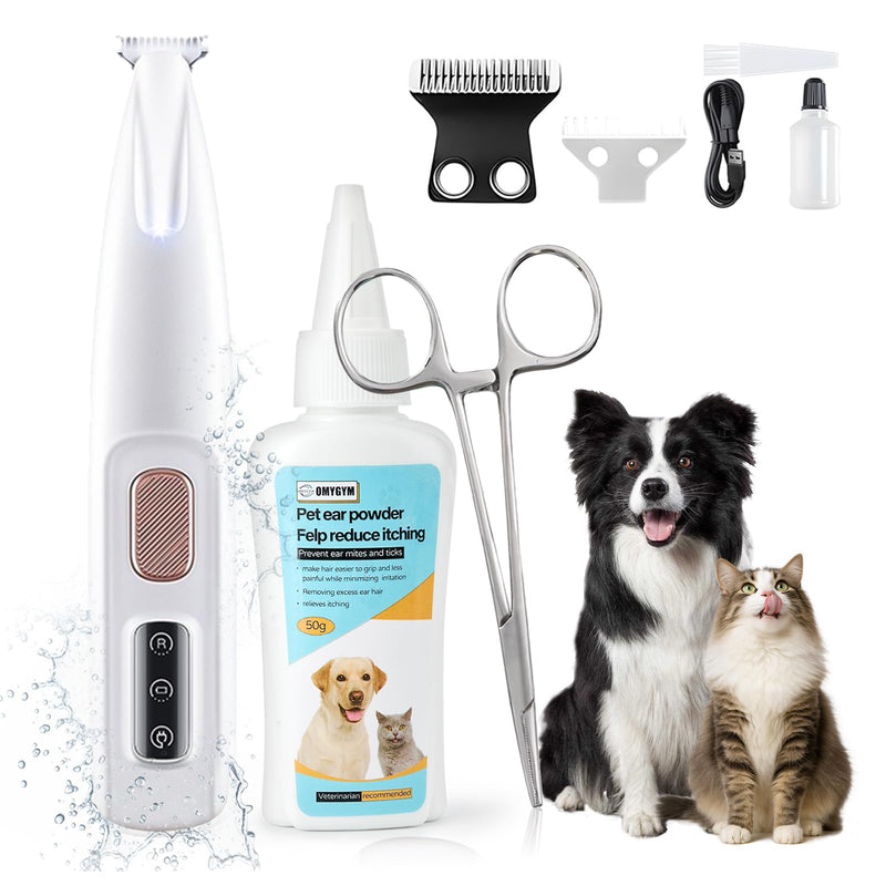 Dog Ear Powder Set, Dog Ear Hair Removal Tool 1.76oz/50g - 5 Inch Hemostat and Petour Paw Trimmer, Dog Ear Powder for Hair Removal - Dog Ear Plucking Tool