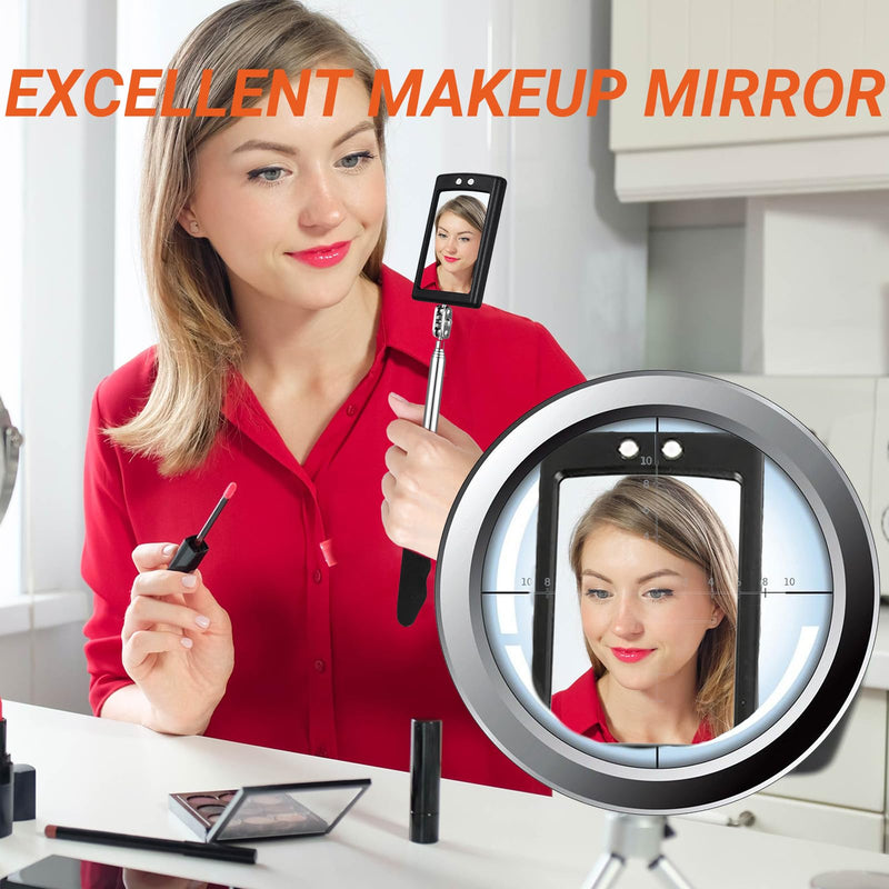 Stocking Stuffers for Men - Telescoping Inspection Mirror with LED Light, Square Mechanic Mirror Tool, Christmas Gifts for Men, Mens Gifts Idea for Dad, Husband, Boyfriend, Handyman Square Mirror