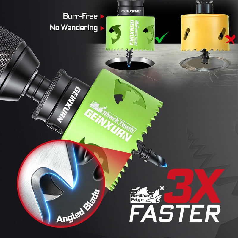 Geinxurn 5PCS 2-1/2 in(64mm) Hole Saw Kit with Hole Saw Mandrel and Hex Wrench,HSS Bi-Metal Hole Saw Kit with Shark Tooth Hole Cutter for Wood,Drywall, PVC Boards and Thin Metal 5 PCS 2-1/2" Hole Saw Set