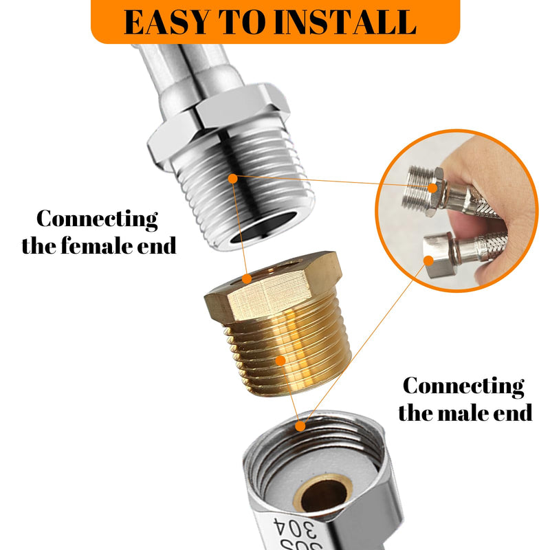 2 Pcs Brass Bushing 3/8" Male to 1/4" Female, 3/8" to 1/4" NPT Adapter Hex Brass Reducing Pipe Adapter Fitting Pipe Hose Tube Adapter Convert NPT 3/8" male to 1/4" female