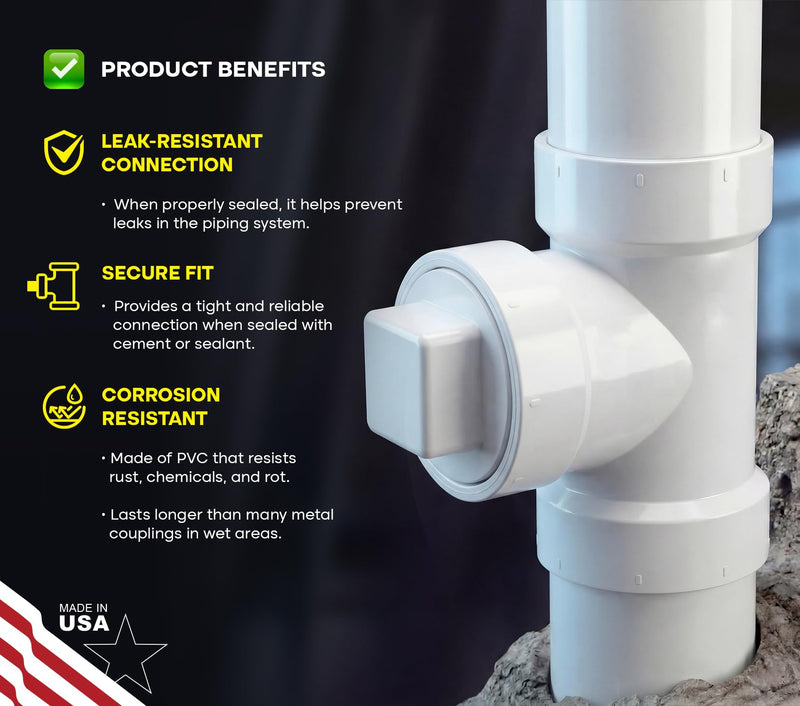 SUPPLYGIANT™ (10 Pack) 4 Inch PVC DWV Flush Cleanout Tee – Hub x Hub x FPT White Drain, Waste & Vent Fitting with Cleanout Access