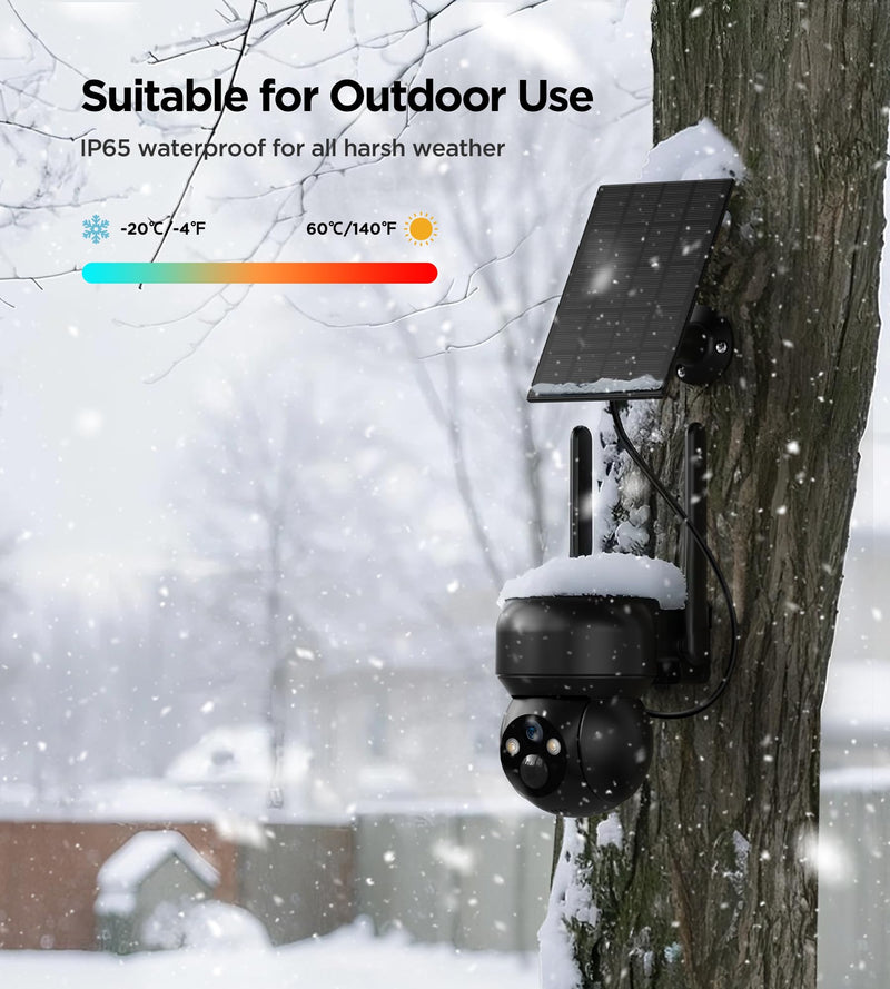 4G LTE Cellular Solar Security Camera Outdoor: No WiFi Solar Powered Security Camera Outdoor Built in SIM Card 2K Battery Wireless Cameras for Home Surveillance Outside 360° Live View Motion Detection 4G Camera - No WiFi