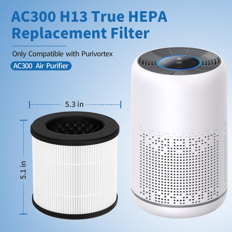 2 Packs AC300 Filter For Purivortex AC300/AC300 Pro Air Purifier 2 packs