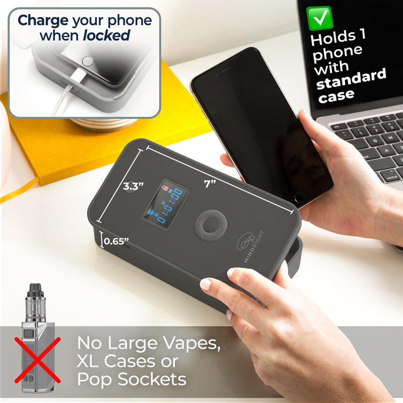 Mindsight Personal Timed Lock Box | Unplug from Phones and Other Small Distractions | 3 Modes based on Willpower | Easy to Use | Out of Sight ~ Out of Mind | Boost Your Mental Wellness Matte Black