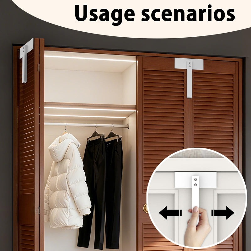 2pcs Bifold Door Lock for Metal Double Door Child Safety Childproof Pet Proof Out of Closets, Pantry,Cabinets Bifold Door Lock for Bifold Doors Installation-Free White 2 Pcs