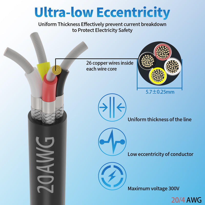 20 Gauge 4 Conductor Shielded Wire 100FT, UL2464 20 AWG 4 Shielded Cable | Tinned Copper Stranded 20/4 CNC Wire for CNC VFD Spindle, Stepper Motor, 3D Printer, Sound, Speaker, Signal Transmission 20AWG-4C