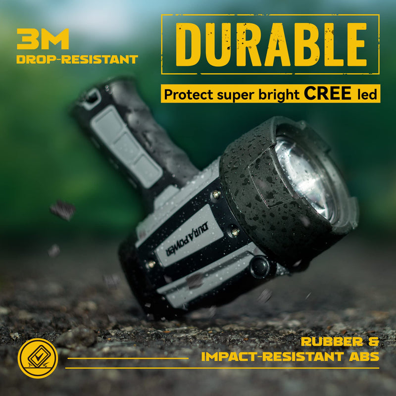 Durapower Rechargeable Spotlight Flashlight, 1000LM IP68 Waterproof Super Bright Handheld Spotlight, 1400ft Range LED Portable Spot Light for Marine Boat Hunting Camping