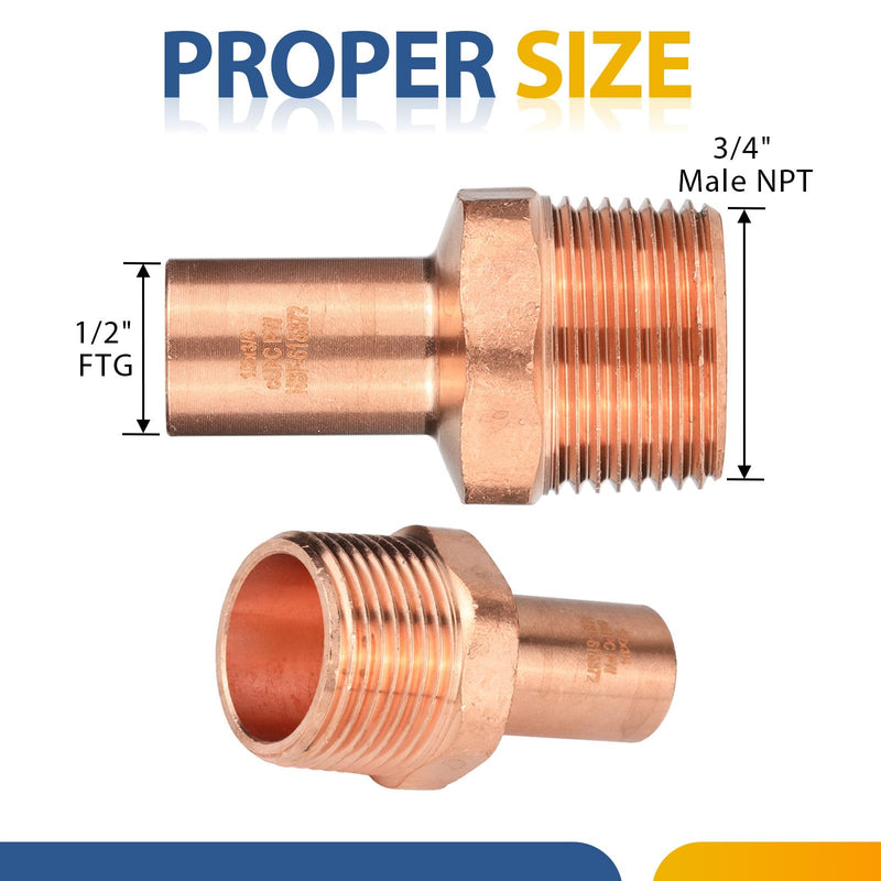5PACK GUOFIS Copper 1/2" FTG x3/4" Male Street Adapter Fitting(PRESS063-5) 5 1/2" FTG x 3/4" MPT