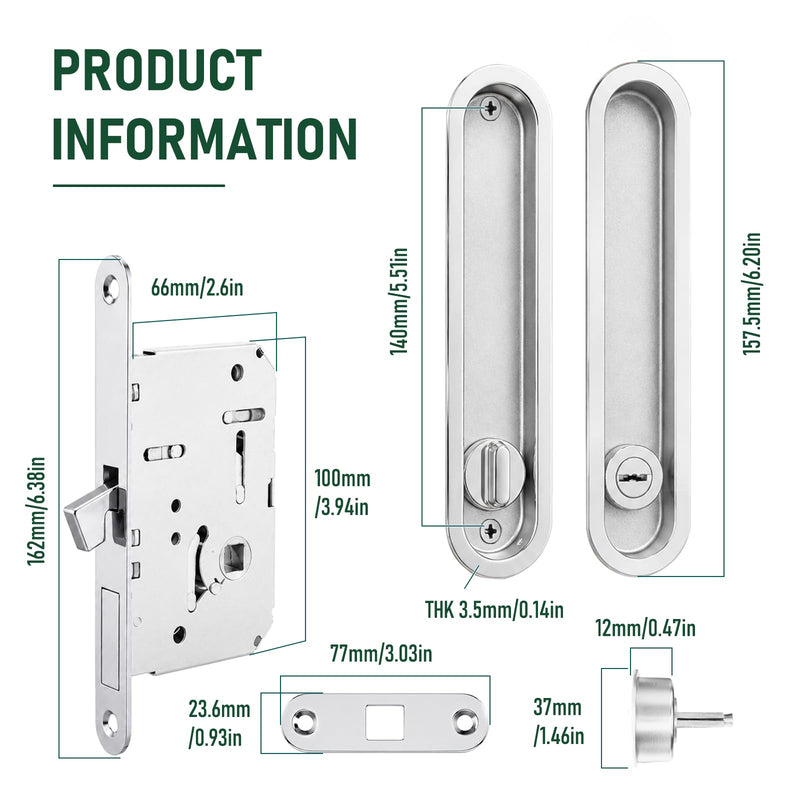Pocket Door Lock with Edge Pull,Pocket Door Hardware,Polished Chrome