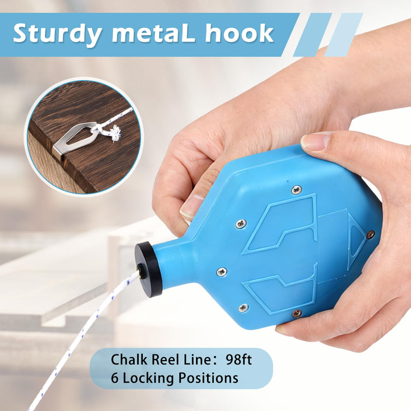 2 Pcs Chalk Line Reel 98ft(30m) Chalk Line Tool Chalk Box | for Construction Carpentry Precision Marking Decoration Brick Layer Drawing Straight Working Projects BLUE