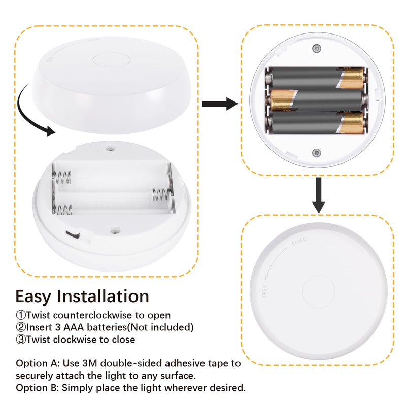 LED Puck Lights with Remote, 3 Color Light, Battery Operated Push Light Under Cabinet Light, Dimmable Tap Light, 50 Lumens, Stick On Closet Light White 3 Pack