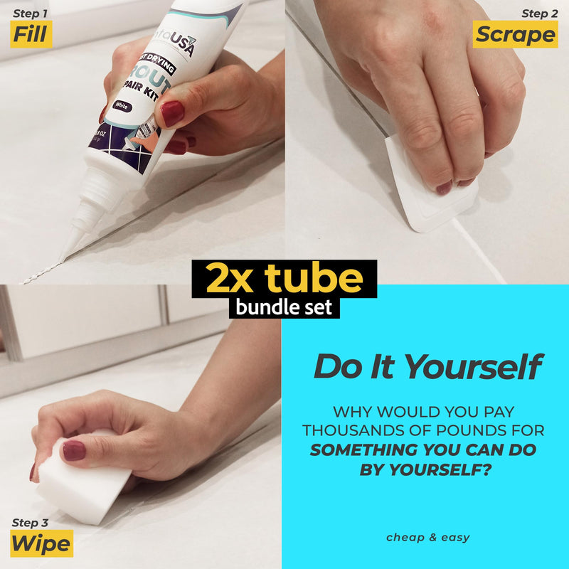 Premixed Tile Grout Repair Kit - Grout Filler for Repairs & Renewal - Easy to Use - Perfect Waterproof for Bathroom, Shower, Kitchen & Floors - 2 Pack (White/ 500g-17.6oz) White
