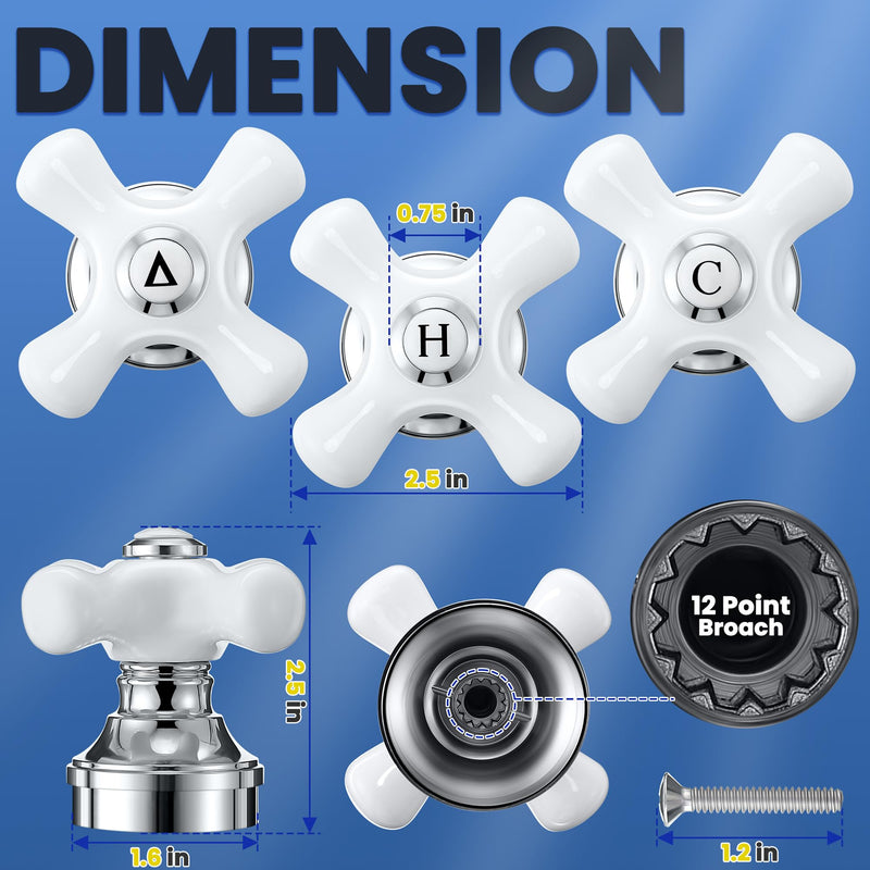 Enhon 3 Pcs Porcelain Handle Set, Compatible with Price Pfister Shower Valve, Hot Cold and Diverter Handle, Chrome Finish White Porcelain (Cross Arm) Cross Arm