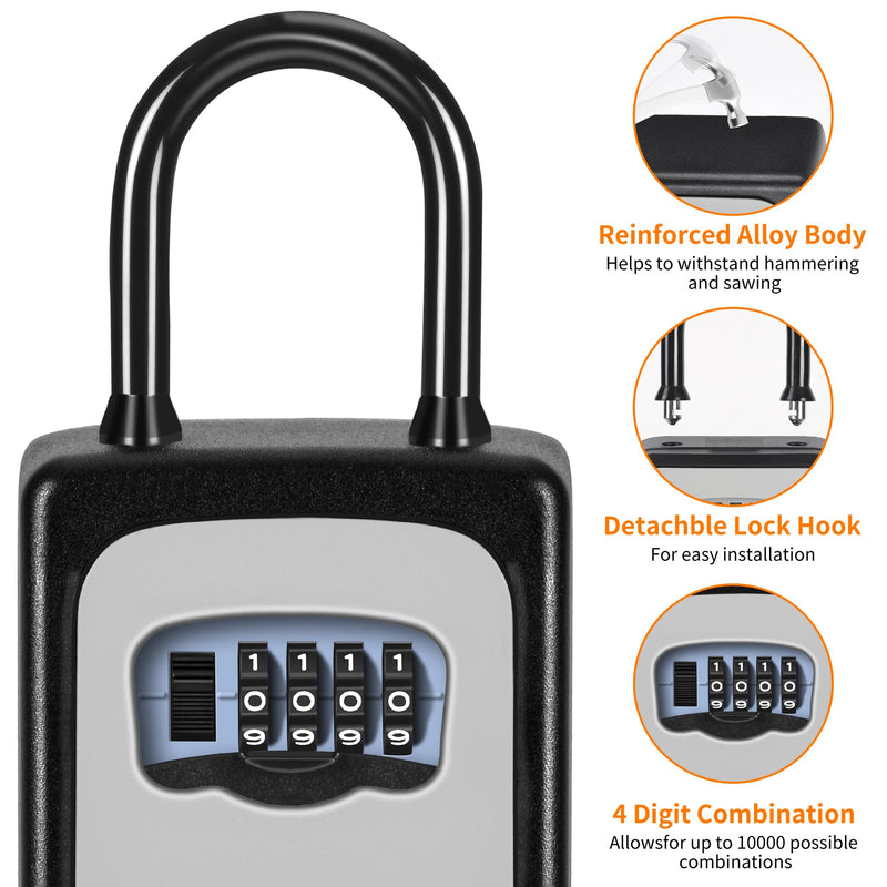 Portable Key Lock Box, Upgrade Clearly Visible Numbers, Lock Box Wall Mounted for House Key, 5 Key Capacity, Weatherproof Resettable Code (1 Pack, Gray) 1 pack