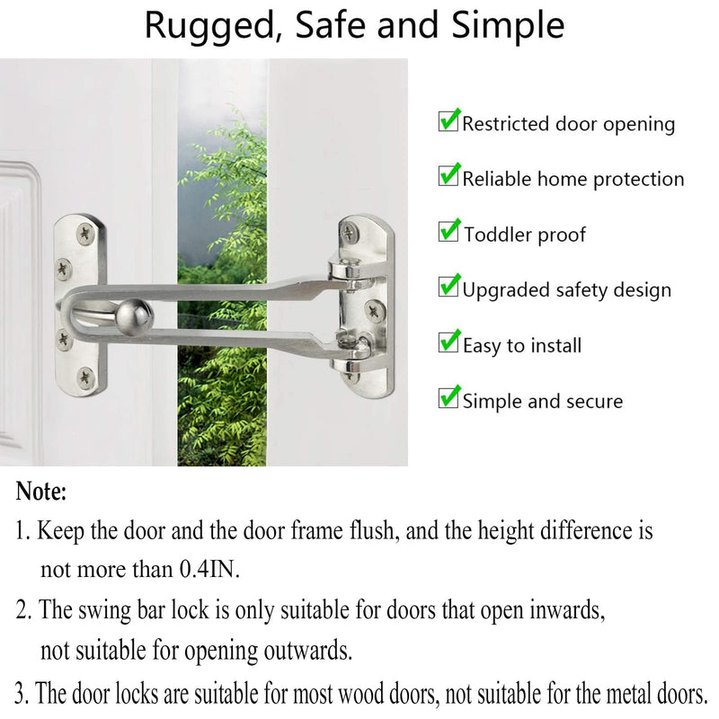 Home Security Door Lock, 2 Pack Latch Guard Clasp Front Door Locks for Kids, Home Reinforcement Lock for Swing-in Doors, Hotel Door Latches, Thicken Solid Aluminium Alloy, Satin Nickel