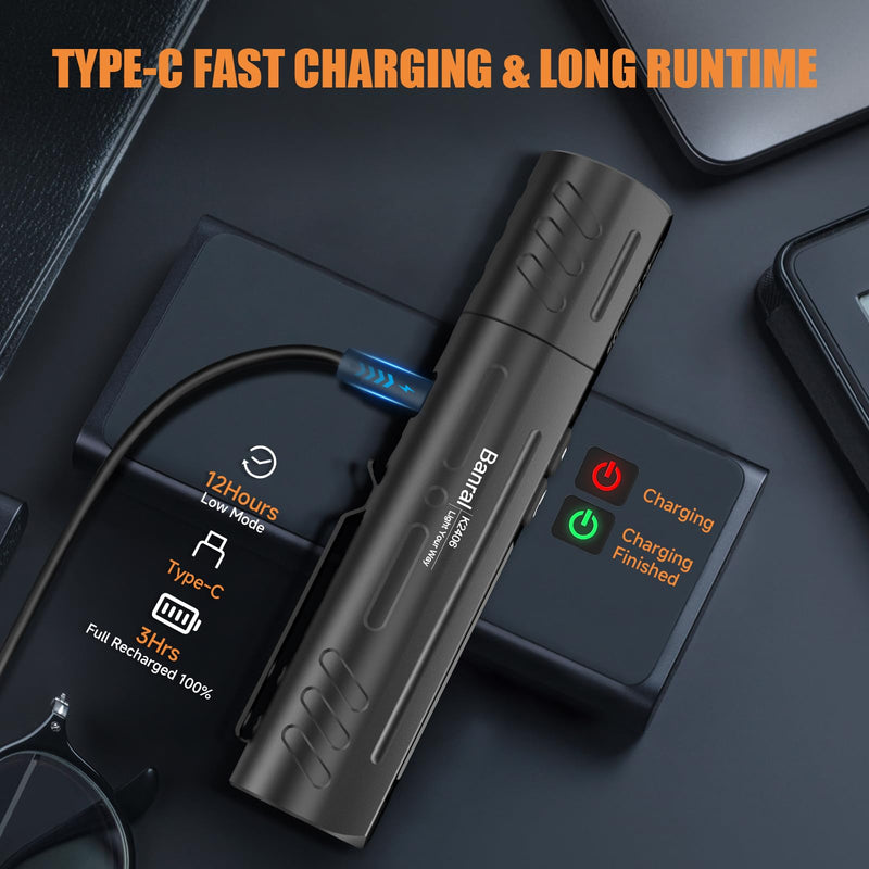 Rechargeable Magnetic Small Flashlights High Lumens - Super Bright Powerful LED Tactical USB C Flashlight, 8 Modes, Dual Button Waterproof Pocket Flash Light for Emergency, Car, Christmas Gifts Black 2