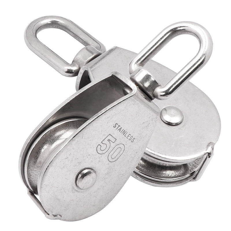 M50 Single Pulley Snatch Block Lifting Crane Heavy Duty Swivel Hook 304 Stainless Steel, 3/8" Rope x 2" Sheave, 800 lbs Load (M50-2PCS) M50 (2PCS)