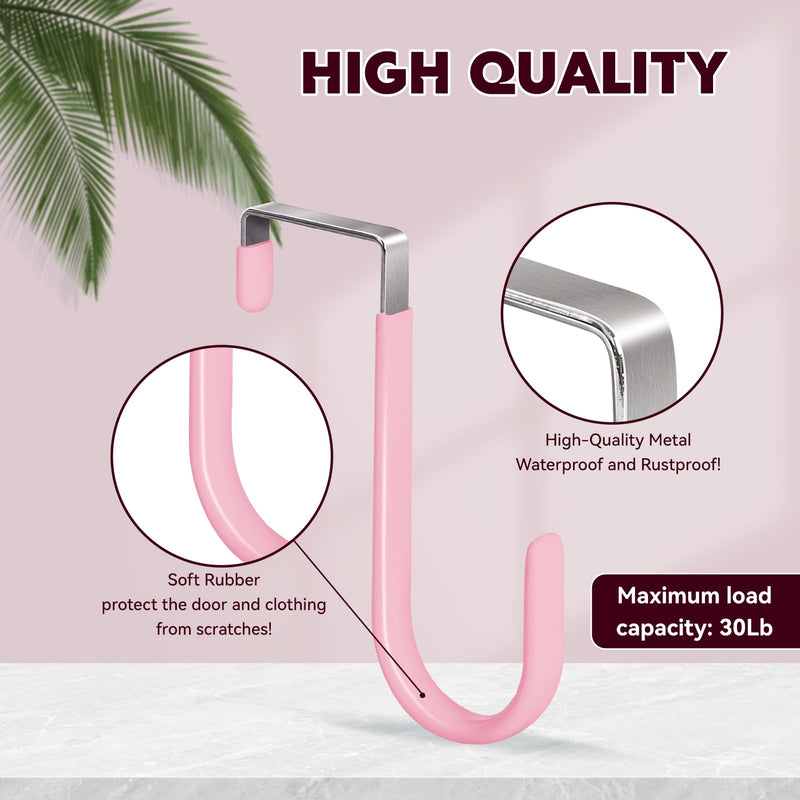 4 Pack Over The Door Hooks, 4.96Inch Hooks for Hanging Heavy Duty Door Hanger, Towel Hanger Hook Holders, Over Door Hangers Hooks Door Hanger Hooks for Hanging Clothes, Towels, Hats,Coats,Bags (Pink) Pink 4.96 inch