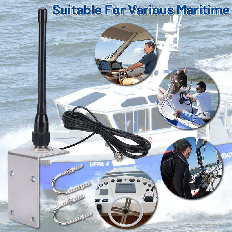 VHF Marine Radio Antenna VHF Antennas 156-163MHz Waterproof Boat Stubby Antenna with 16.4ft RG-58U Coaxial Cable,L Mount Bracket,U Bolt,PL-259 Connector for Yacht Sailboat Eifagur