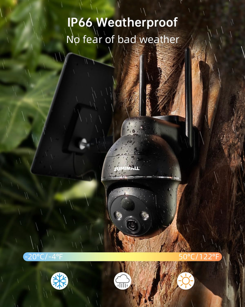 ZUMIMALL 4G LTE Cellular Solar Security Cameras Wireless Outdoor, 3MP No WiFi Cameras for Home Security, 360° Live View, 2K Color Night Vision, PIR Motion Sensor, 2 Way Talk, Built in SIM Card Black - 4G LTE Solar Cam