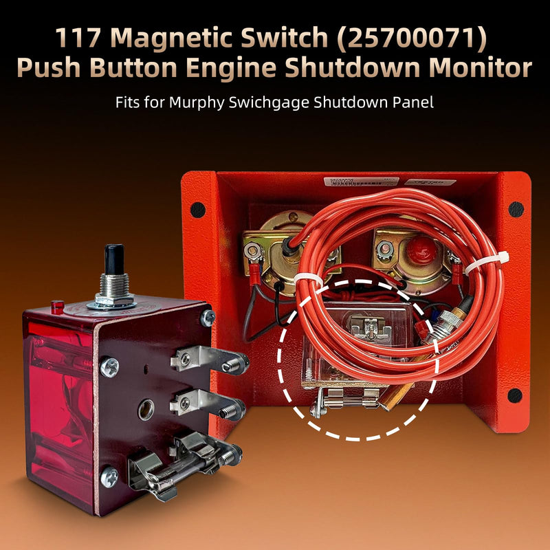 25700071 117 Push Button Magnetic Switch Compatible with FW Murphy Swichgage Panels, Engine Shutdown Monitor for Marine Diesel Engines, Bandit Chipper, Generator Sets & Industrial Applications