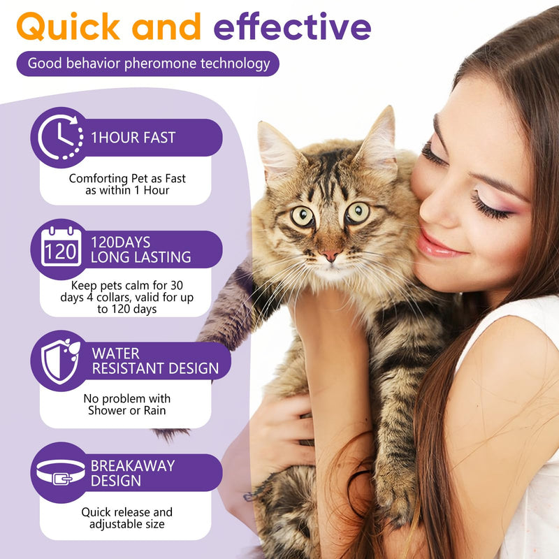 Calming Collars for Cats 4 Pack – Long-Lasting Pheromone Support for Anxiety & Stress – Secure Anti-Slip, Durable & Adjustable 15″ Design – Ideal for Multi-Cat Homes & Introducing New Pets 4 Packs