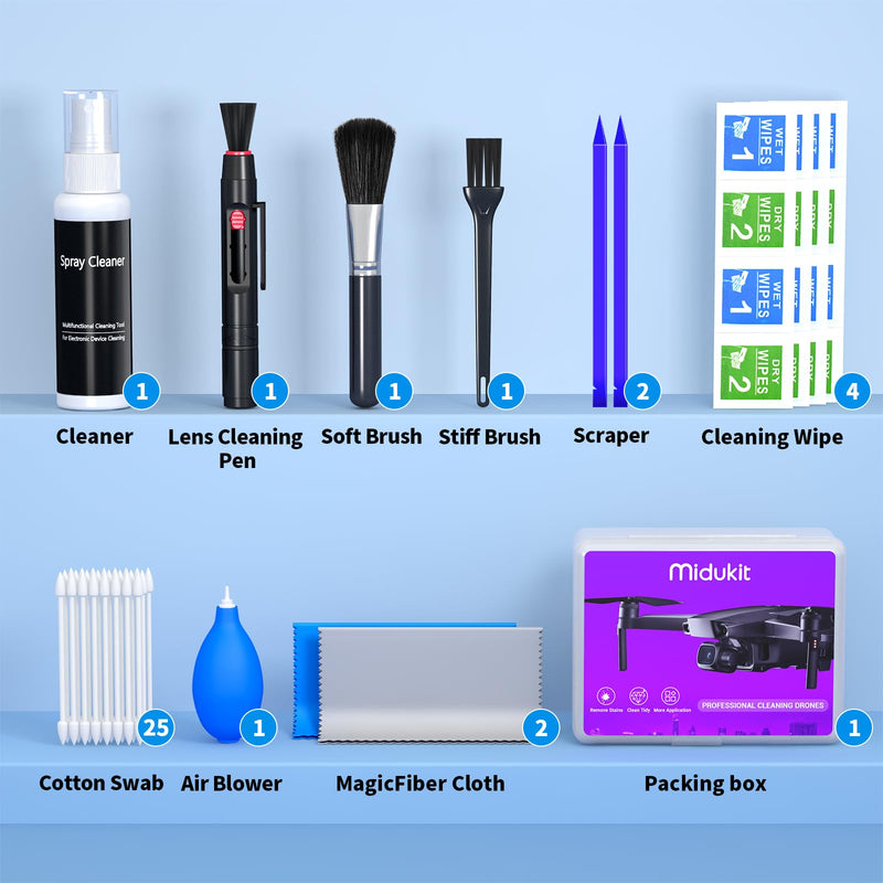 Drone Cleaning Kit for DJI, Holy Stone, Scoot, FPV Drone, Hobby RC Quadcopters & Multirotors - Ultimate Solution for Drone Maintenance - Safe for All Drone Surfaces - Enhance Performance and Clarity