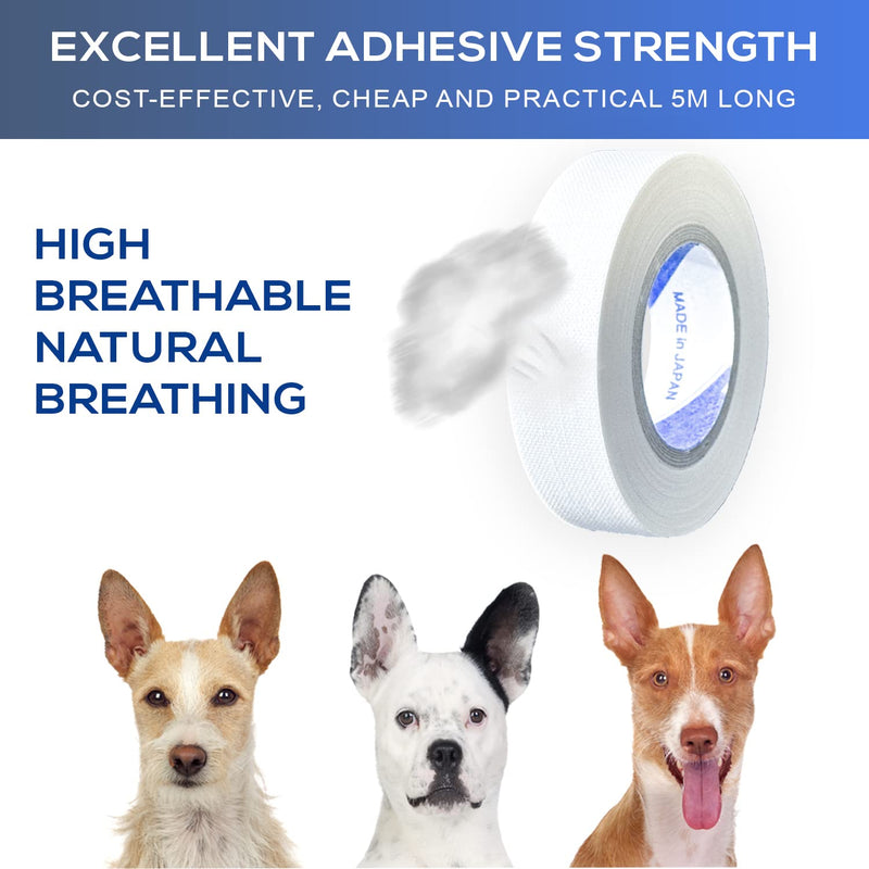 Ear Tape for Dogs 5 Pack with Dog Ear Cleaner Cotton Swabs, Self Adhesive Cotton Tape for Dog Ear Protection and Support, Ear Care Set for Dogs (Tape Width_0.5 inch(12mm))