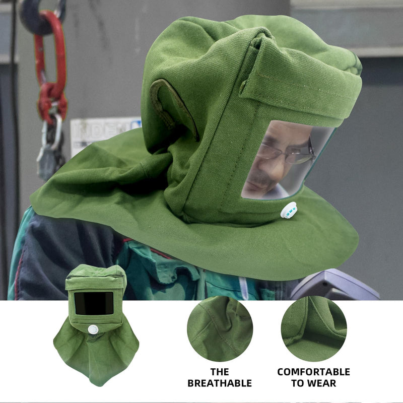 Sand Blasting Hood Cap, Shawl Cap Sandblaster Mask Anti Wind/Sandblaster Tools with Mask Breathing Valve, Dust Protective Face Mask Neck Protector, Green