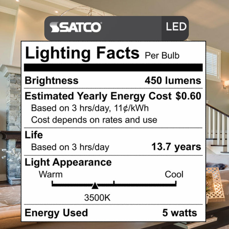 Satco 5.5W T10 LED Light Bulb 3500K Neutral White 450 Lumens Clear 300 Degree Beam E26 Medium Base 92 CRI Dimmable Wet Rated IP65 Enclosed Fixture Rated 120V S12524 (6 Pack) 6
