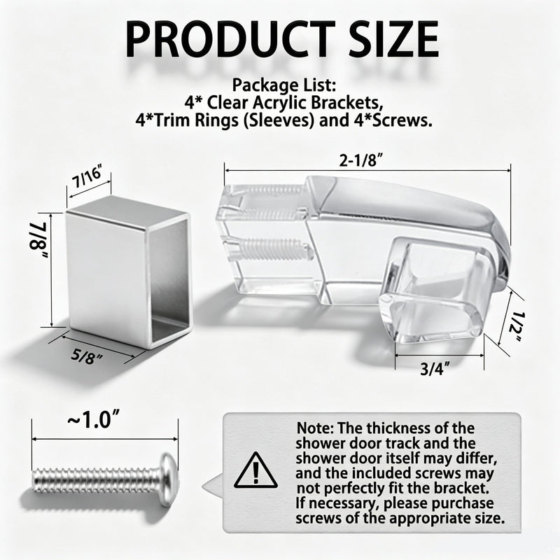 Compatible with Alumax/Basco Shower Door Parts - 4 Pack Clear Acrylic Towel Bar Brackets Replacement Parts for Framed Sliding Glass Shower Door Handle - Towel Bar NOT Included