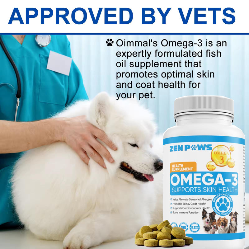 Omega 3 Fish Oil for Dogs - 180 Count Tablet Treats – Helps Shedding, Skin Allergy, Itch and Dry Skin Relief, Hot Spots - Joint Health - Skin and Coat Supplement - Salmon Oil - Duck Flavor - PawsPlanet Australia