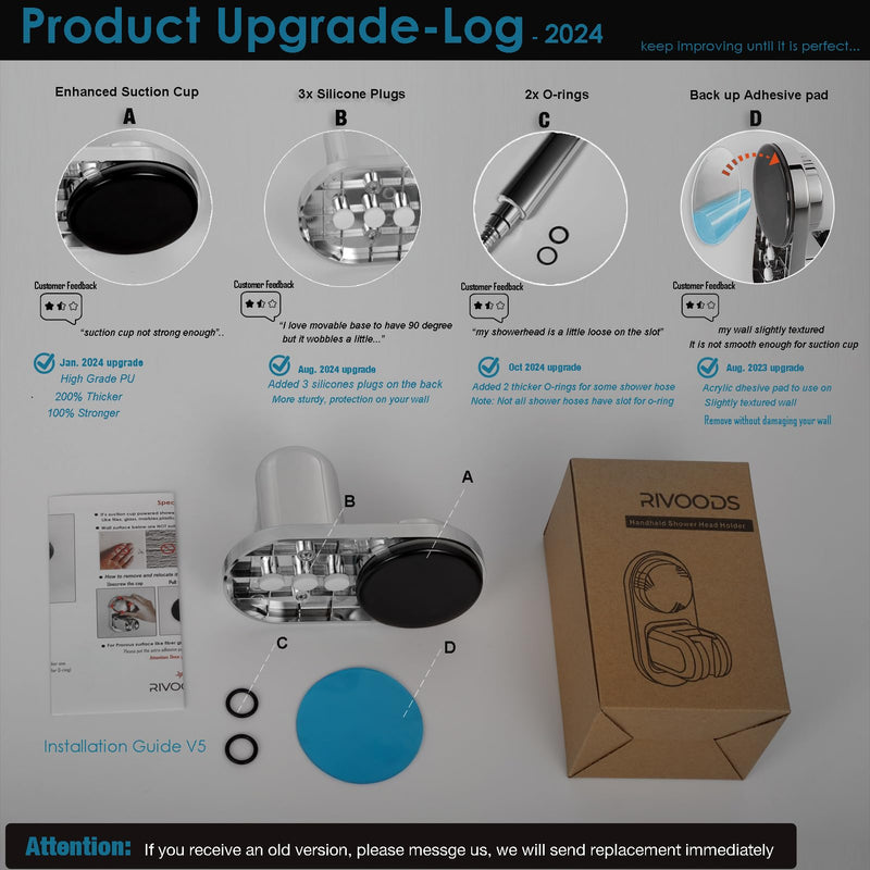 Suction Cup Handheld Shower Head Holder - Relocatable - 5 Angles Adjustable - Unique Horizontal Setting - Large Shower Head Supports - Wider Input - Wall Mounted with Vacuum Power (Polished Chrome)