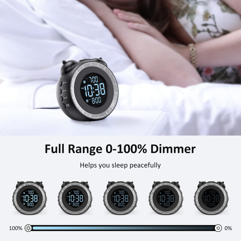 uscce Loud Dual Alarm Clock with Bed Shaker - 0-100% Dimmer, Vibrating Alarm Clock for Heavy Sleepers or Hearing Impaired, Easy to Set, USB Charging Port, Snooze, Battery Backup Black
