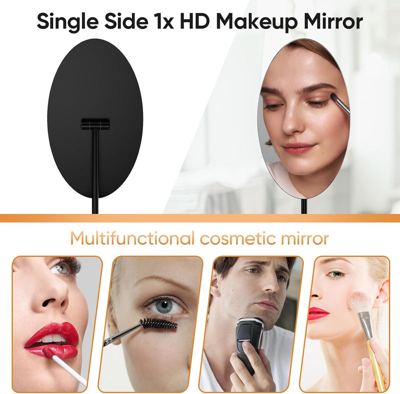 Oval Makeup Mirror for Desk, 12 Inch Frameless Metal Standing Table Top Mirror, Adjustable Angle Oval