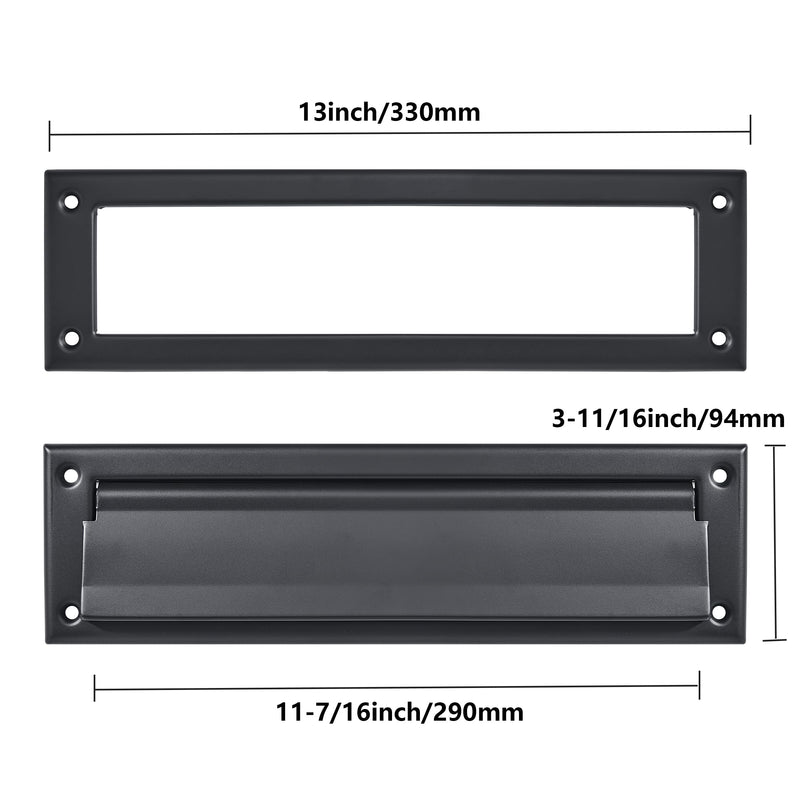 1 Pack 13inch Matte Black, Solid Brass Heavy Duty Mail Slot with Solid Brass Heavy Duty Inner Frame for Use in Slots for Doors 13 Inch