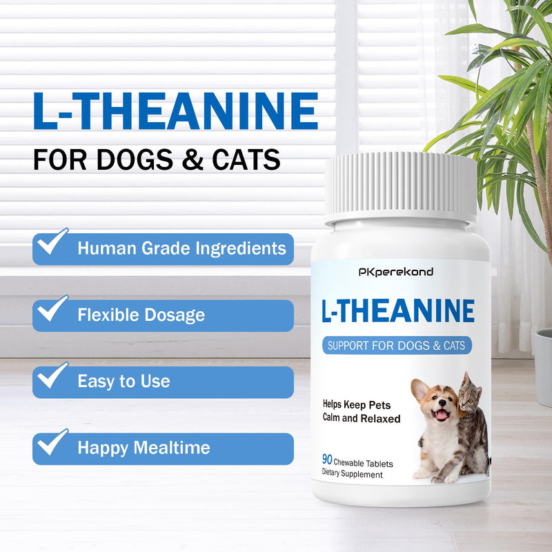 L-Theanine Supplement for Dogs and Cats, 50mg, 90 Chewable Tablets, Helps Keep Pets Calm & Relaxed