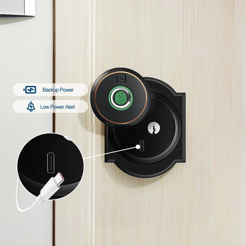 GeekTale Fingerprint Deadbolt with App, Smart Deadbolt Lock for Front Door, Keyless Entry Door Lock, Biometric Dead Bolt, Electronic Door Knob Black- Peltate