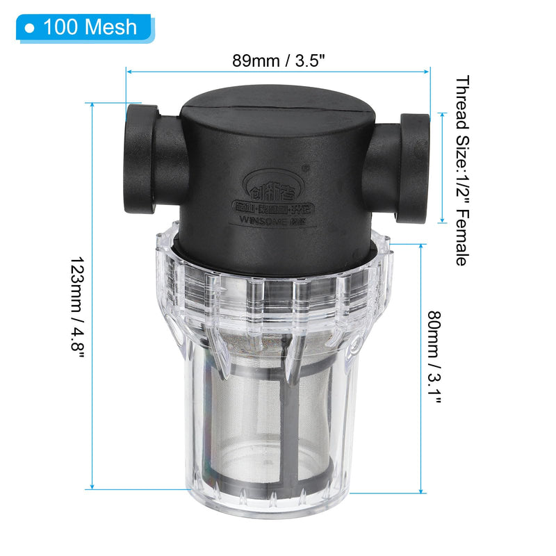 PATIKIL 1/2 Inch Female in-Line Strainer with 100 Mesh Stainless Steel Filter Screen Water Pump Filter for Garden Irrigation Pressure Washer Inlet